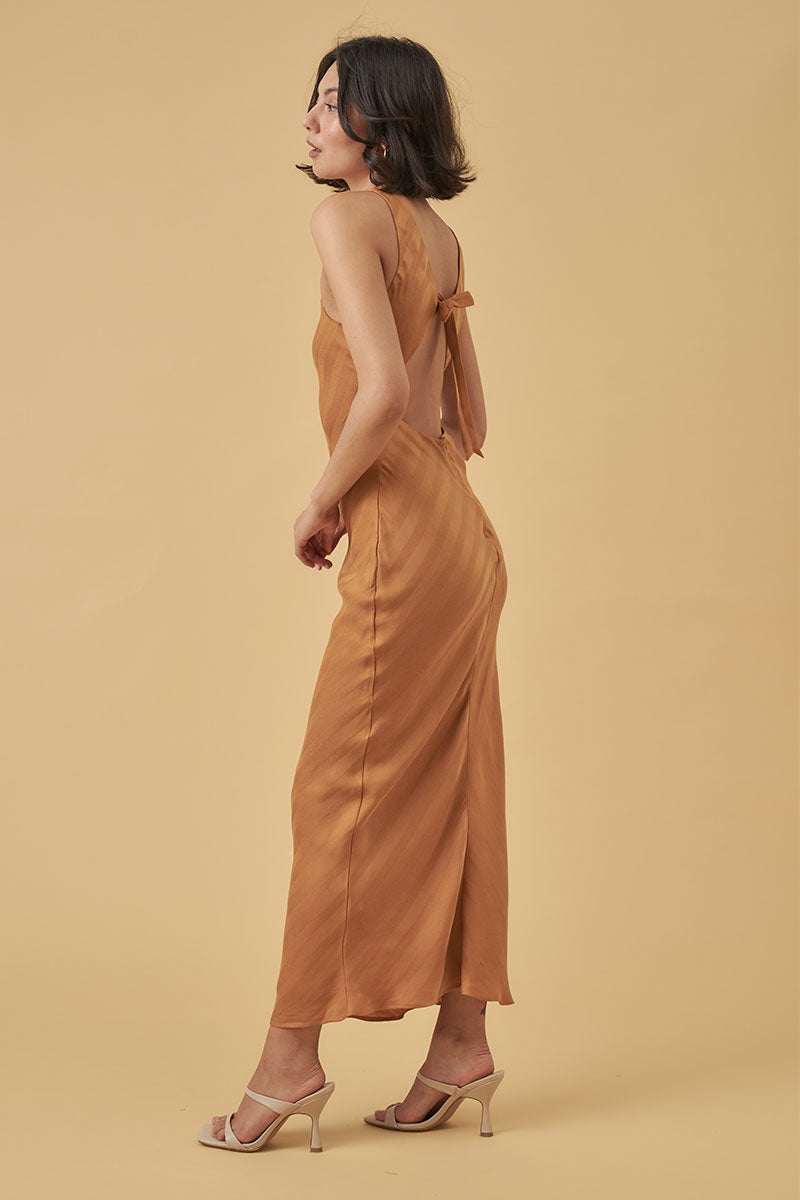 Mon Renn women's Clothing Sydney Eternal Bias Cut Midi Dress Gold
