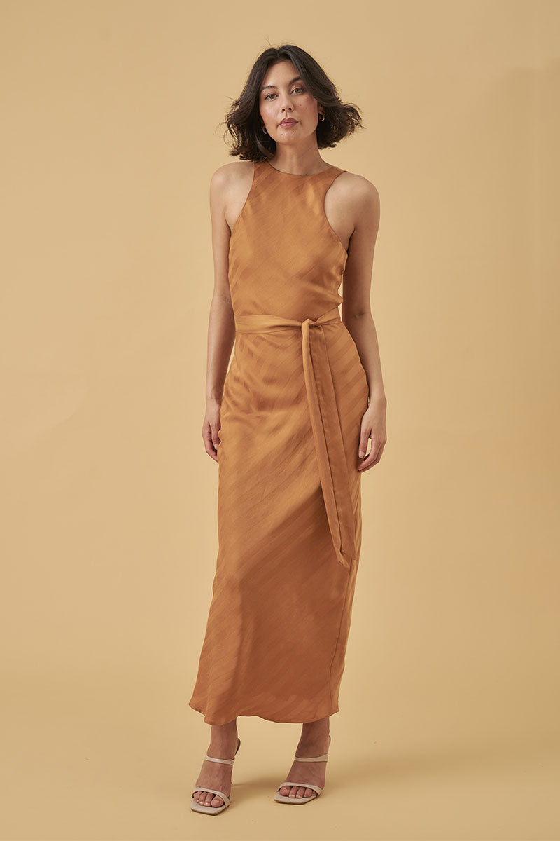 Mon Renn women's Clothing Sydney Eternal Bias Cut Midi Dress Gold