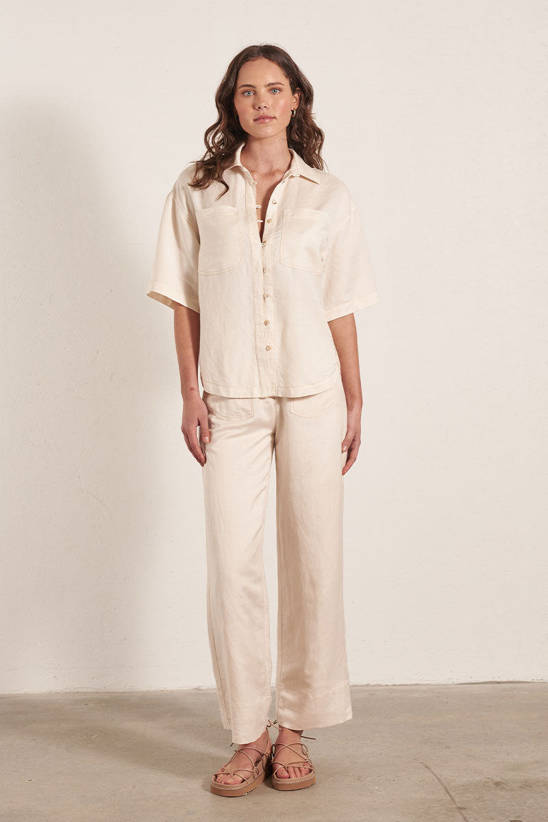 Mon Renn women's Clothing Sydney Cream Linen Pant
