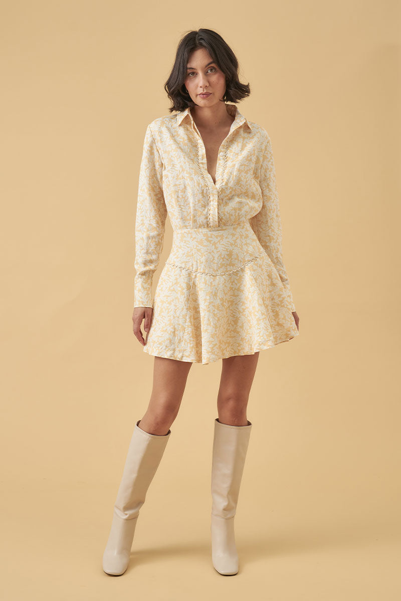 Mon Renn women's Clothing Sydney banks print mini dress yellow