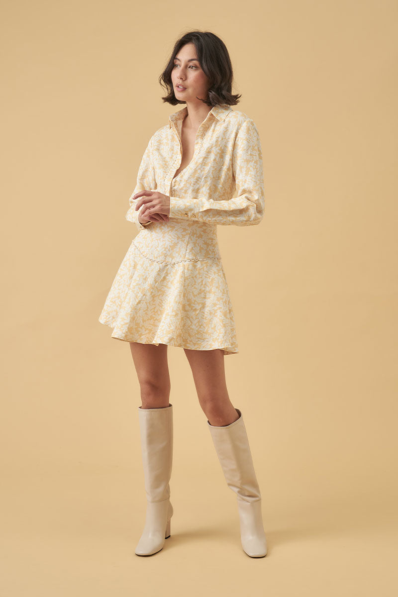 Mon Renn women's Clothing Sydney banks print mini dress yellow