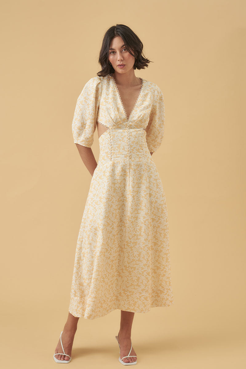 Mon Renn women's Clothing Sydney banks print midi dress yellow