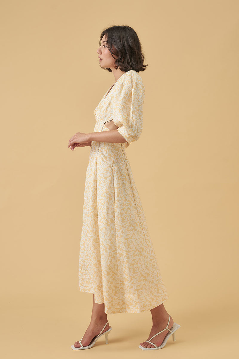 Sovere Studio women's Clothing Sydney banks print midi dress yellow