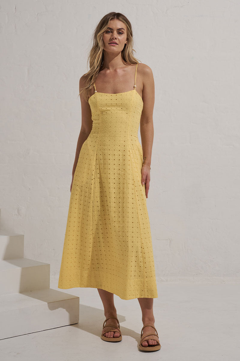 Monrenn Womens Clothing Sydney Radiate Midi Dress Yellow