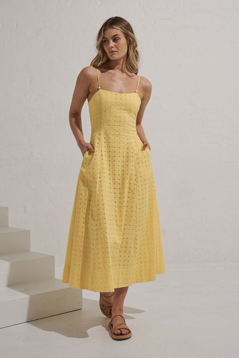 Monrenn Womens Clothing Sydney Radiate Midi Dress Yellow
