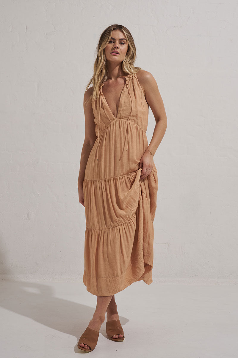 Monrenn Womens Clothing Sydney Sundown Midi Dress Beige