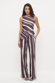 Mid-rise relaxed fit straight leg pants with drawcord waist in exclusive handcrafted print