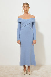 SCULPURAL KNIT DRESS CERULEAN