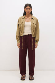 Cotton twill bomber jacket with balloon sleeves, patch pockets, drawcord hem and relaxed fit silhouette