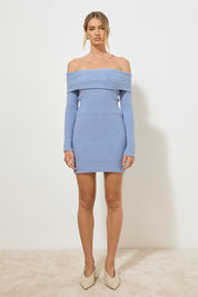 SCULPURAL KNIT MINI DRESS CERULEAN