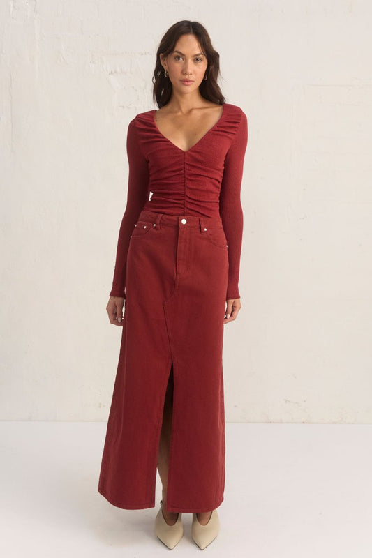 OXIDE DENIM SKIRT WINE