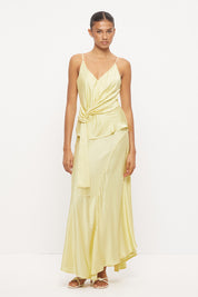 Bias-cut sateen camisole top with scalloped V-neckline, beaded tassel sash and adjustable straps