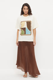Oversized embellished tee in cotton jersey with beaded placement print