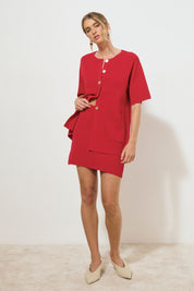 MEMOIR KNIT SKIRT RASPBERRY RED