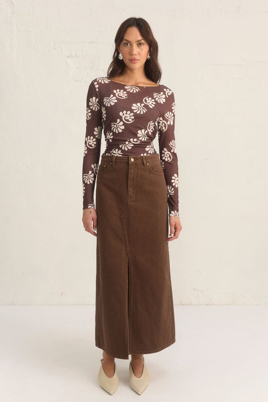 BAYSIDE DENIM SKIRT COFFEE