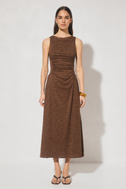 Fit & flare lace midi dress with boat neckline and gathered bodice