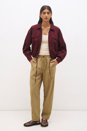 Cotton twill bomber jacket with balloon sleeves, patch pockets, drawcord hem and relaxed fit silhouette