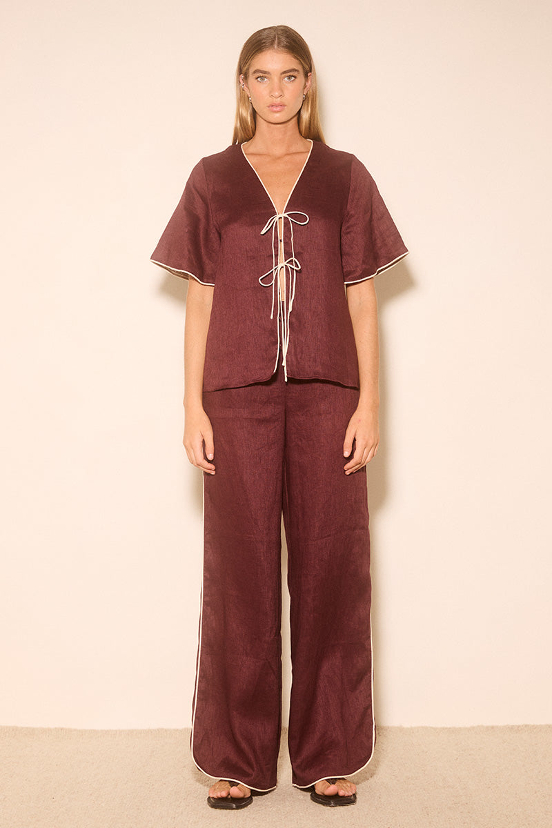 Aleria Pant Plum Contrast Bind