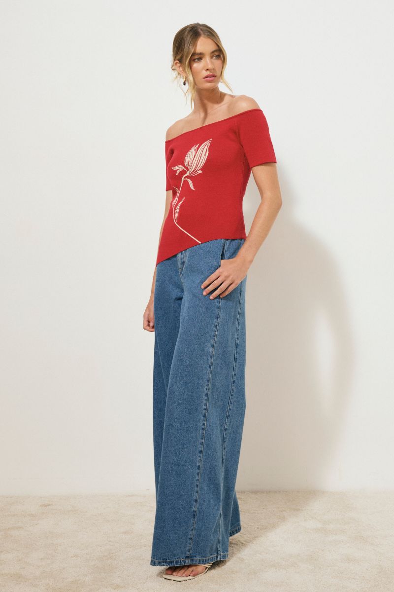 TRESOR KNIT TOP ROSE RED