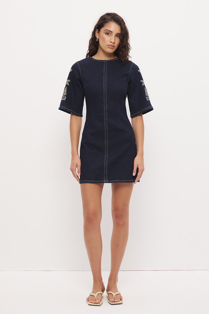Cora Denim Mini Dress Ink Blue – MØN RENN