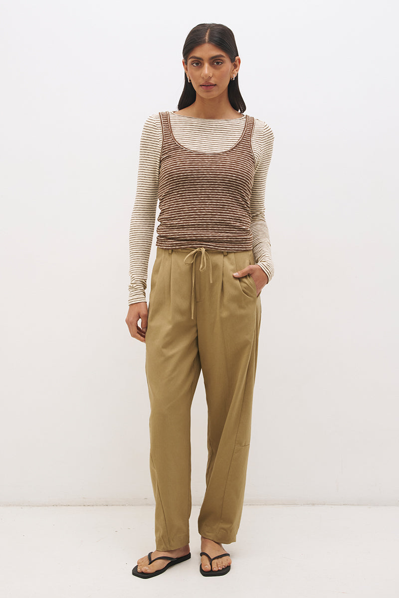 Layered cotton blend jersey top set with long sleeve slouchy top and sleeveless tank with scoop neckline
