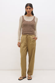 Layered cotton blend jersey top set with long sleeve slouchy top and sleeveless tank with scoop neckline