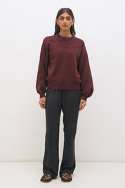 Chunky knit jumper with plait appliqué, relaxed fit, balloon sleeves and ribbed trims
