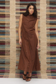 Sheer maxi dress with dropbeading embellishment and jewel neckline over separate slip