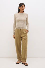 Layered cotton blend jersey top set with long sleeve slouchy top and sleeveless tank with scoop neckline
