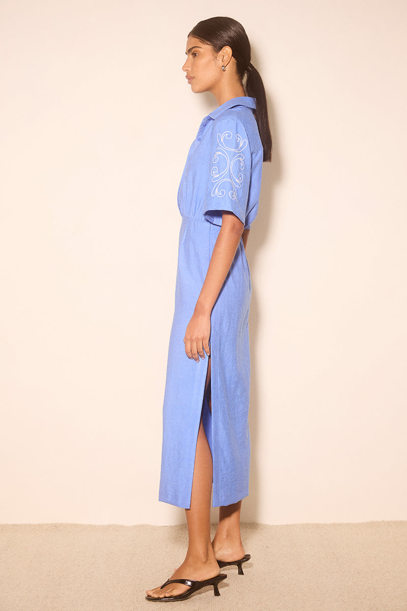 Zahra Embroidered Midi Dress Oasis Blue