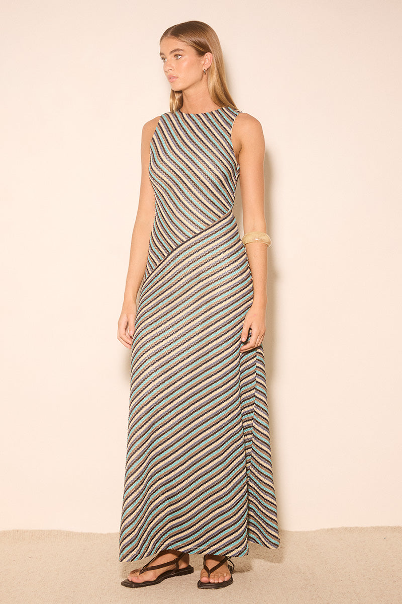 DALLAS DRESS BLUE / BROWN STRIPE