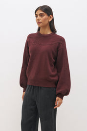 Chunky knit jumper with plait appliqué, relaxed fit, balloon sleeves and ribbed trims