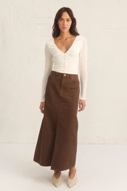 BAYSIDE DENIM SKIRT COFFEE