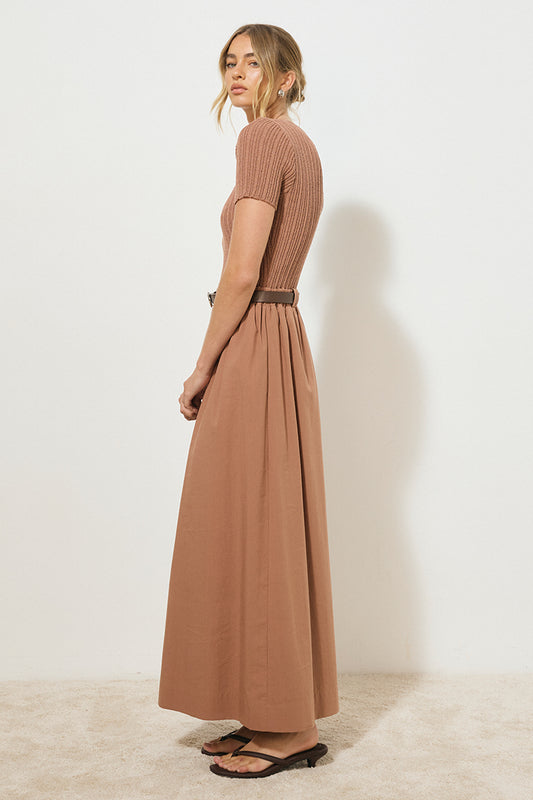 ETERNAL KNIT COMBO DRESS HAZELNUT