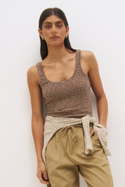 Layered cotton blend jersey top set with long sleeve slouchy top and sleeveless tank with scoop neckline