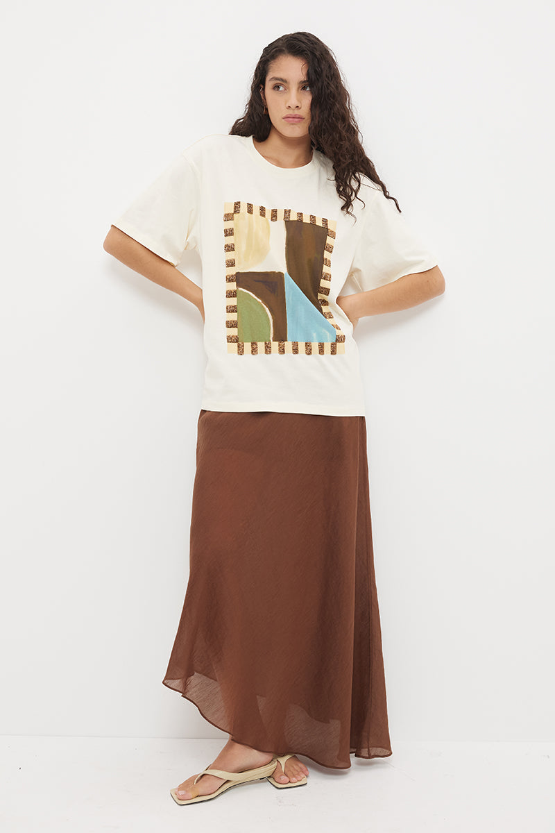 Oversized embellished tee in cotton jersey with beaded placement print