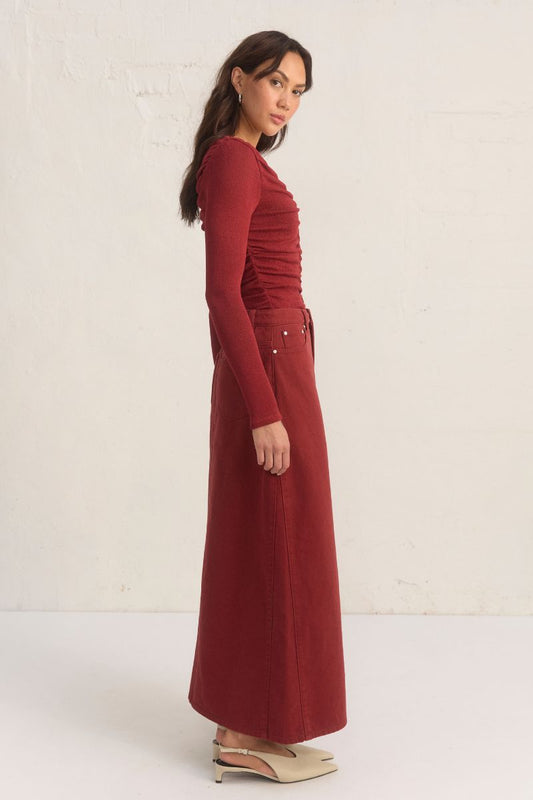 OXIDE DENIM SKIRT WINE