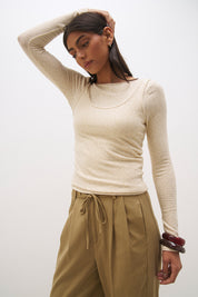 Layered cotton blend jersey top set with long sleeve slouchy top and sleeveless tank with scoop neckline