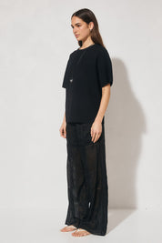 Oversized knitted tee shirt with round neckline and ribbed neck band in soft viscose-blend knit