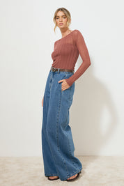 REFLECTION KNIT TOP COGNAC