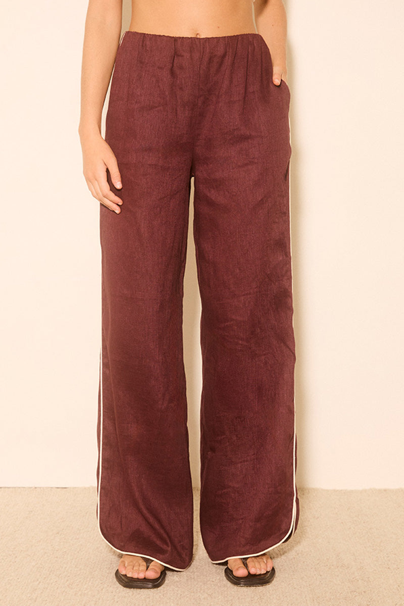 Aleria Pant Plum Contrast Bind