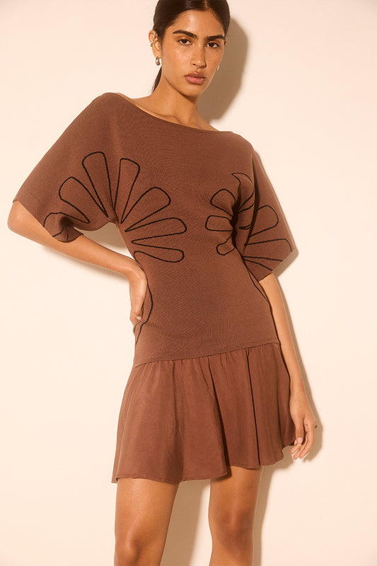 VENTURE KNIT COMBO MINI DRESS CACAO
