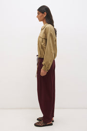 Cotton twill bomber jacket with balloon sleeves, patch pockets, drawcord hem and relaxed fit silhouette