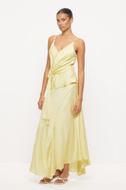 Bias-cut sateen camisole top with scalloped V-neckline, beaded tassel sash and adjustable straps