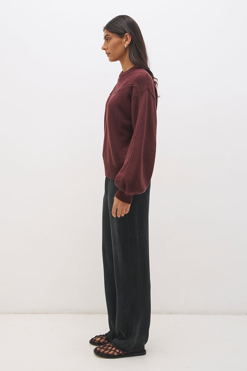 Chunky knit jumper with plait appliqué, relaxed fit, balloon sleeves and ribbed trims