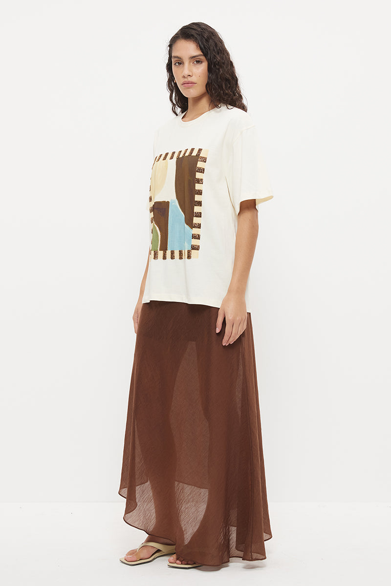 Oversized embellished tee in cotton jersey with beaded placement print