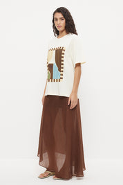 Oversized embellished tee in cotton jersey with beaded placement print