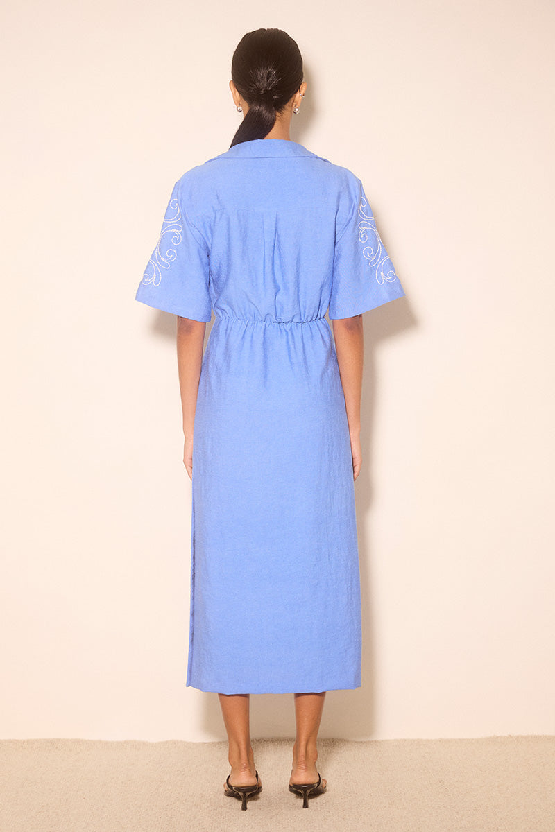 ZAHRA EMBROIDERED MIDI DRESS OASIS BLUE