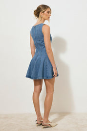NOMADA DENIM MINI DRESS MID INDIGO