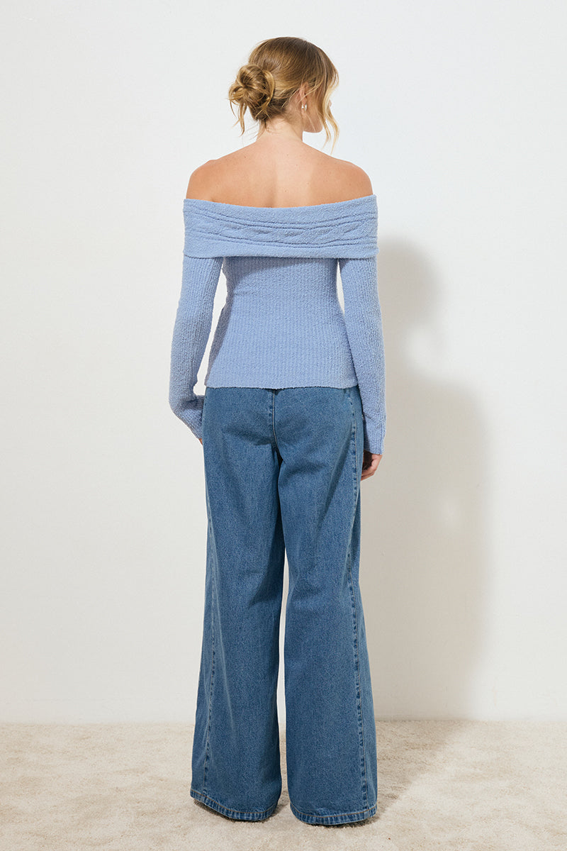 SCULPURAL KNIT TOP CERULEAN